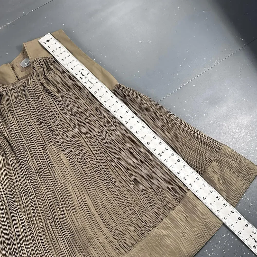 By Anthropologie Moss Green Cap-Sleeve Plissé Mini Dress Medium Scrunchy - Picture 7 of 12